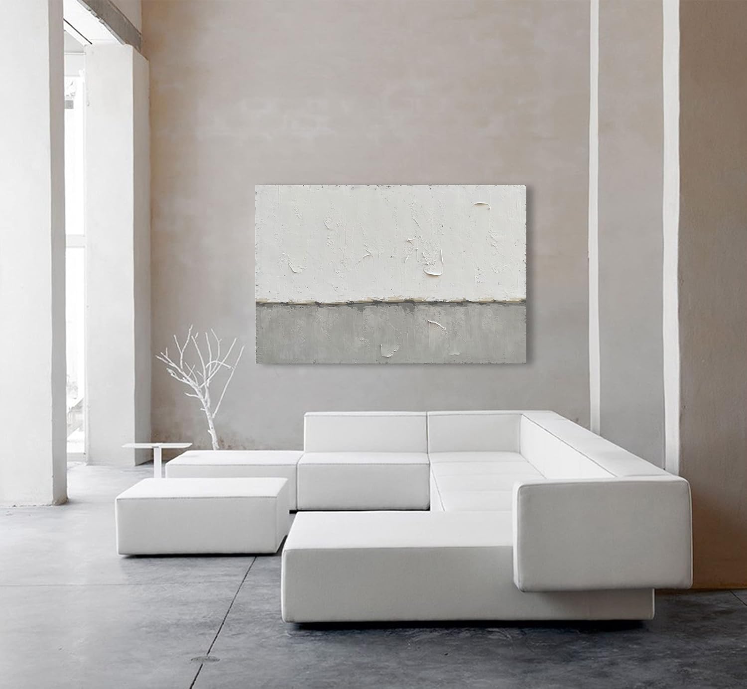 NANKAI Grey and White Minimalist Large Contemporary Art - 36x48 inch Wall Decoration For Home and Office