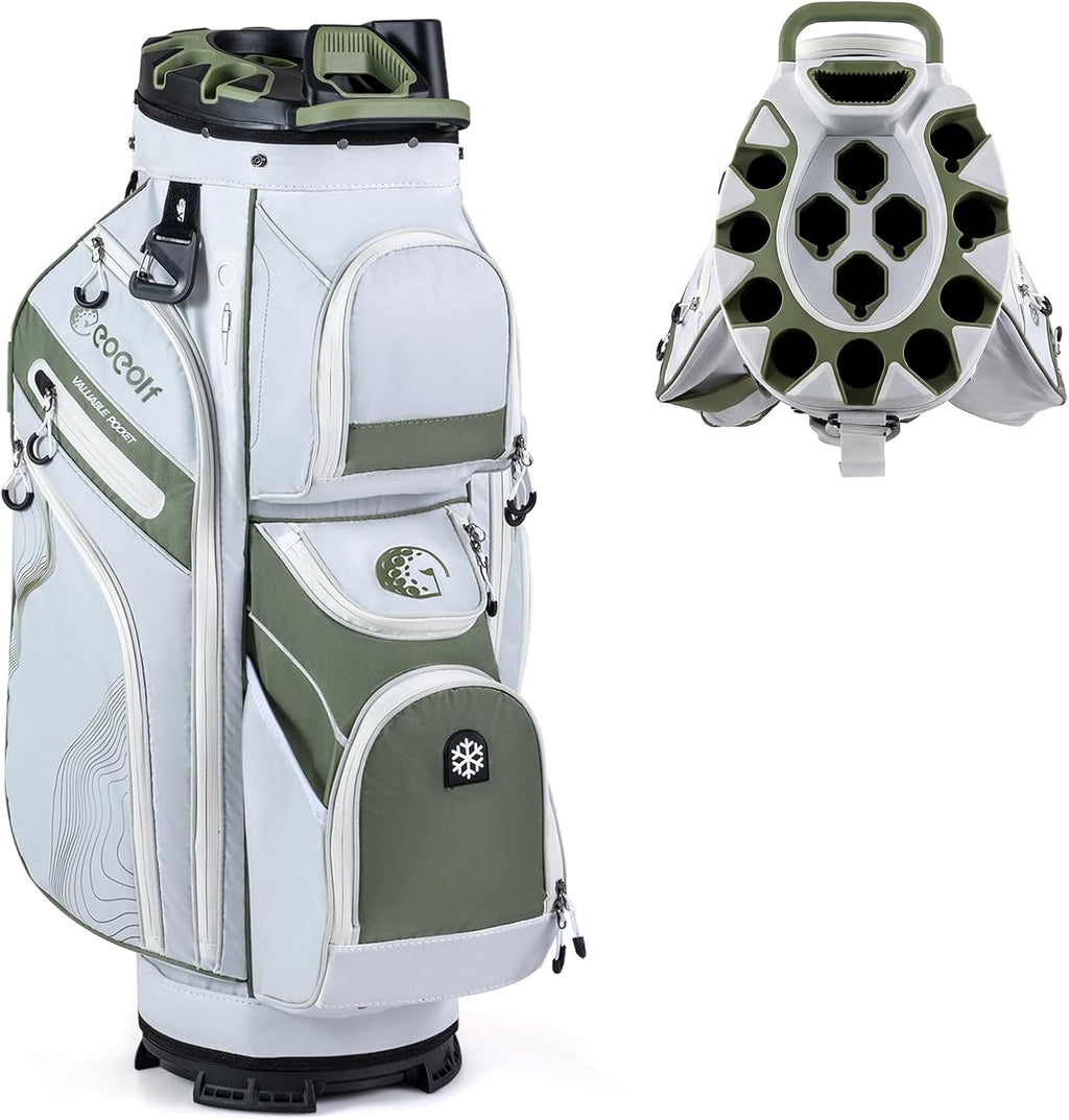 Goplus Lightweight Golf Cart Bag, Molded Lock Top Golf Club Bag w/14-Way Full Length Organizer Dividers, 11 Pockets, Cooler Bag, Straps, Umbrella Holder & Rain Hood for Men Women