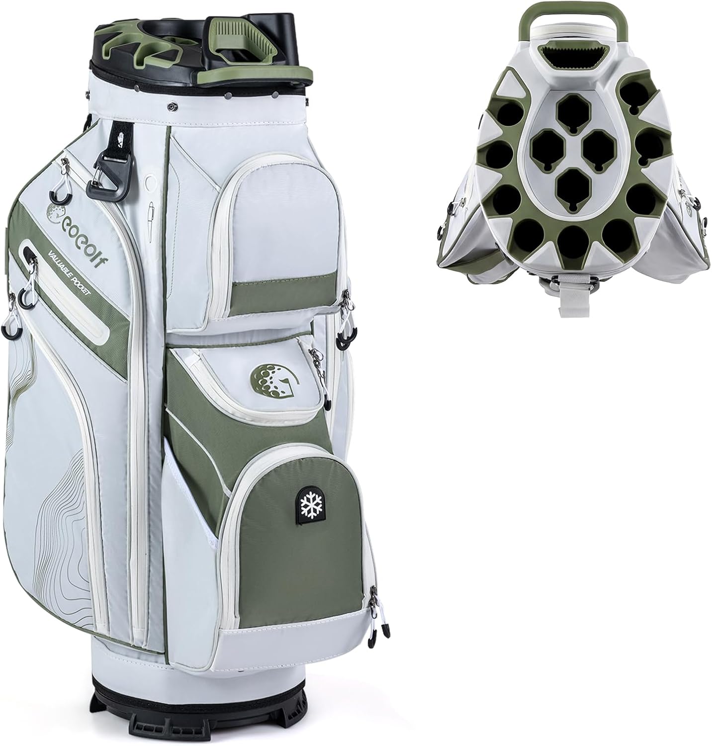 Goplus Lightweight Golf Cart Bag, Molded Lock Top Golf Club Bag w/14-Way Full Length Organizer Dividers, 11 Pockets, Cooler Bag, Straps, Umbrella Holder & Rain Hood for Men Women
