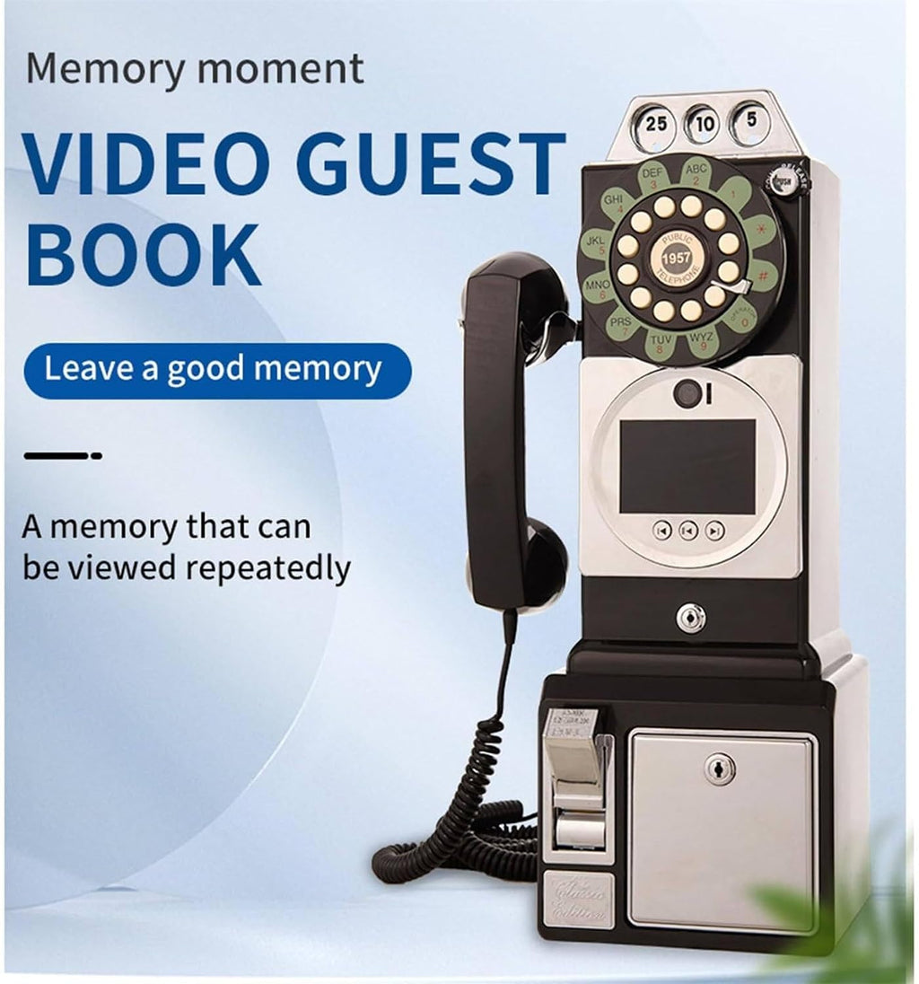 Video Audio Guest Book Phone, 1080P Video GuestBook Wedding Phone, Video Audio Guest Book with Lens Recording 52x20x27cm,Black
