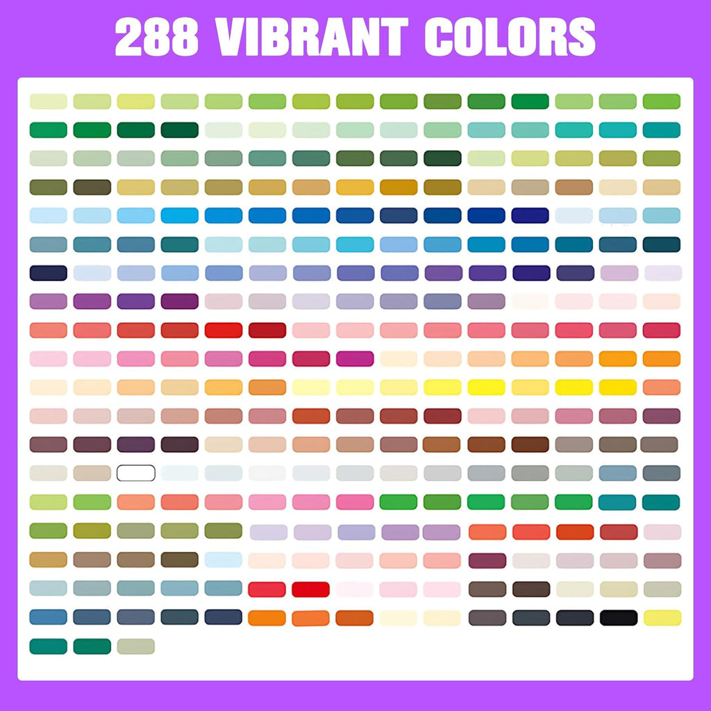 Surcotto 288 Colors Acrylic Paint Markers,Acrylic Paint Pens with Direct-Liquid Ink Control System,1-6mm Soft Brush Tip Paint for Rock, Wood, Canvas, Glass, Fabric, Metal, Plastic, Paper, with Bag