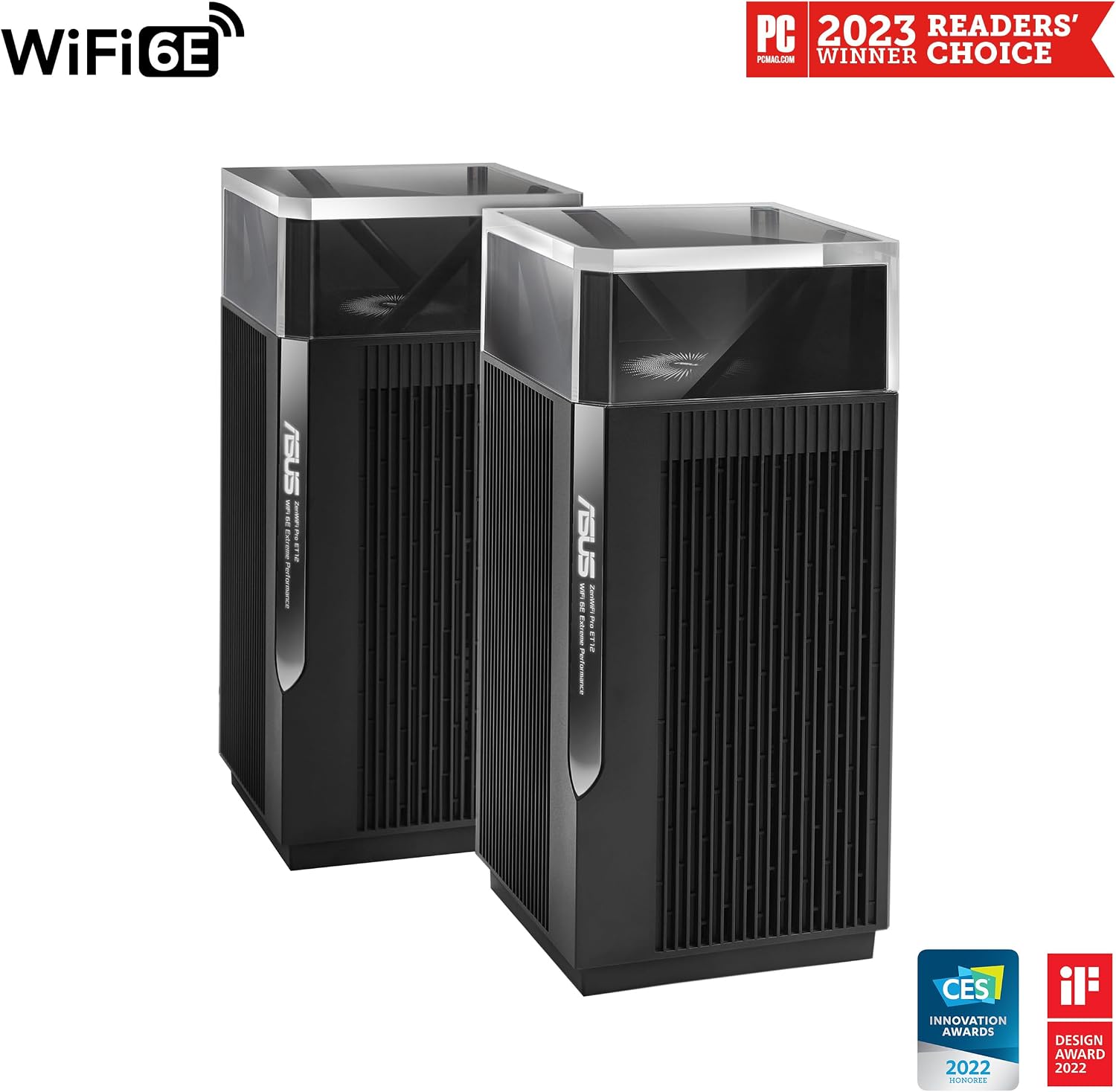 ASUS ZenWiFi Pro ET12 AXE11000 Tri-Band WiFi 6E Mesh System (2 Pack), Coverage up to 6000 sq ft, Subscription-Free Network Security, Advanced Parental Controls, Instant Guard, VPN, Dual 2.5G Ports