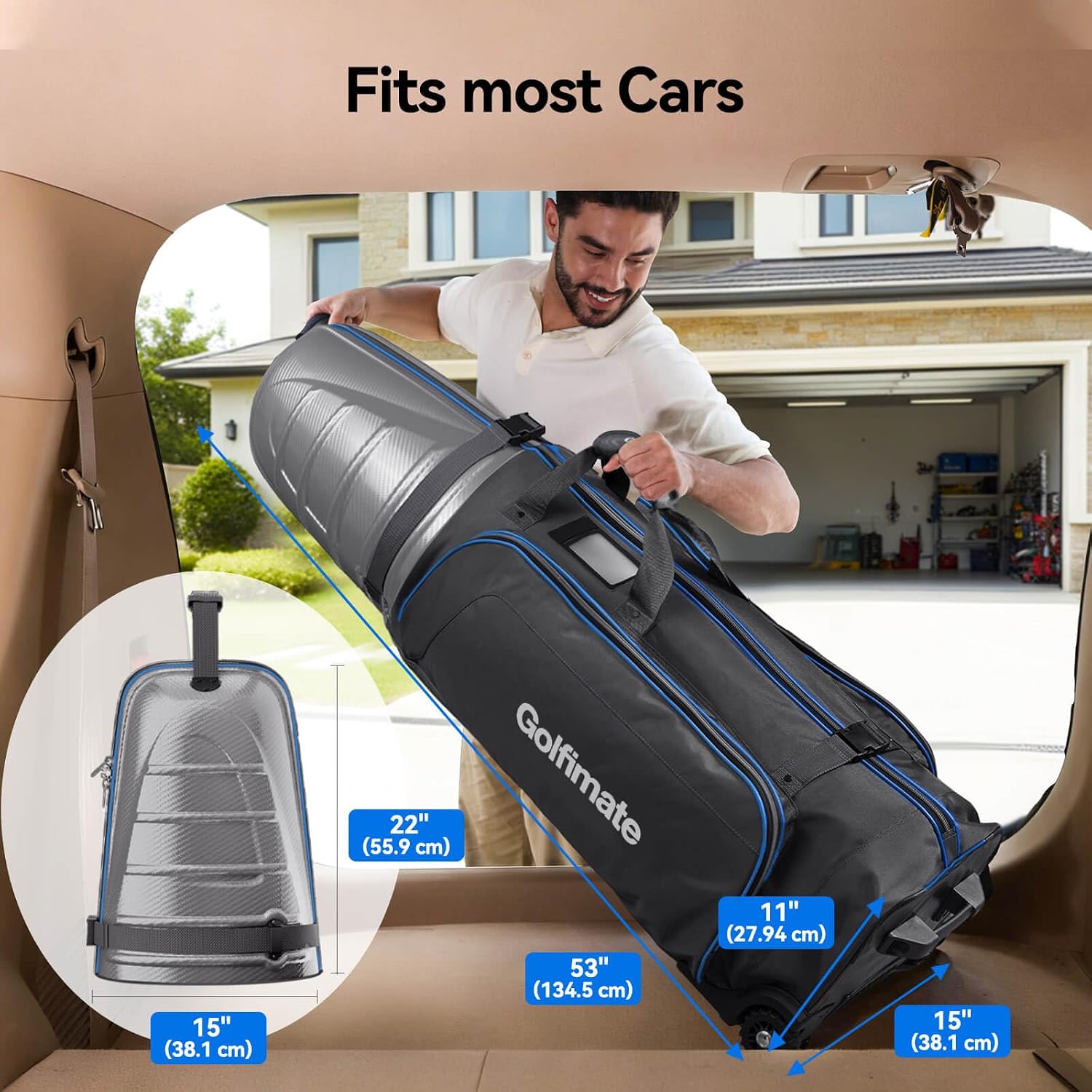Golf Travel Bags for Airlines with Carbon Fiber Hard Top, Protective Club Traveling Cover with Wheel, Golf Club Carrier Case for Airplanes, Thick Padding, Durable Zippers and 2 Sided Spacious Pockets