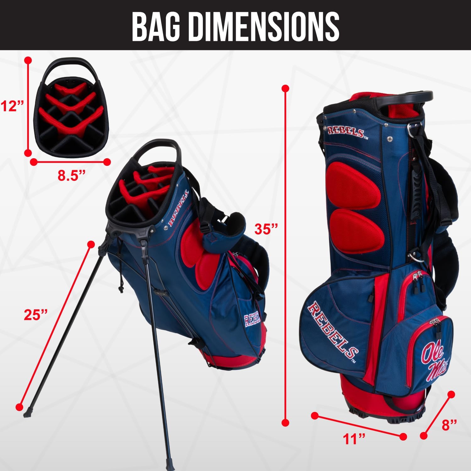 Team Golf NCAA Fairway Golf Stand Bag, Lightweight, 14-Way Top, Spring Action Stand, Insulated Cooler Pocket, Padded Strap, Umbrella Holder & Removable Rain Hood