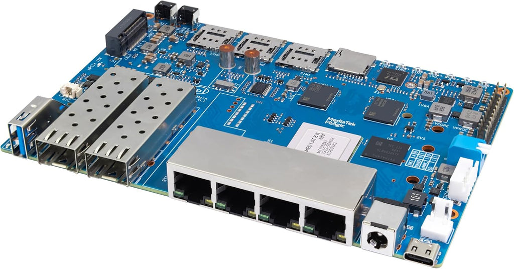 Banana Pi BPI-R4 WiFi 7 OpenWRT Wireless Dual-Band WiFi Router Board, MediaTek MT7988A (Filogic 880) SoC, 4G/5G Internet Router, 4X GbE and 2X 10GbE SFP for NAS Smart Home Gateway (8GB RAM Bundle3)