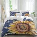Prime Leader Independence Day Duvet Cover Set Queen Size 4 Pieces Hand Panted Sunflowers Countryside Star Bedding Set with Zipper Closure, 1 Comforter Cover 90x92 Inches 1 Flat Sheet & 2 Pillow Cases