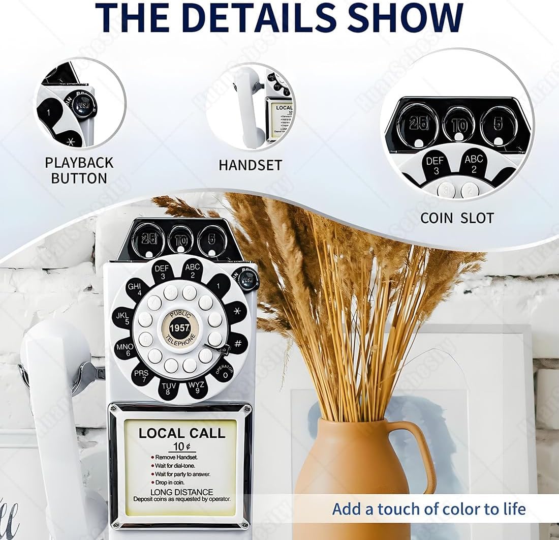 Audio Guest Book Wedding Phone,Record Customized Audio Message with Guest Book Retro Phone Audio Guestbook,Easy to Use and Creative Recording Solution White