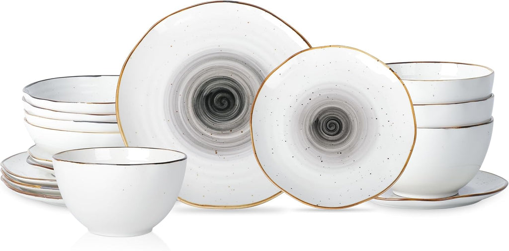 Christian Siriano Luma 16-Piece Dinnerware Set Porcelain, Black
