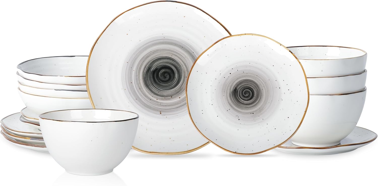 Christian Siriano Luma 16-Piece Dinnerware Set Porcelain, Black