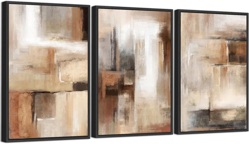 ASDCEUTICALS Large Canvas Wall Art - Brown and Beige Abstract Pictures for Living Room Vintage Wall Decor Retro Rustic Paintings Black Float Framed for Bedroom Dinning Room 20' X 28' X 3 pcs