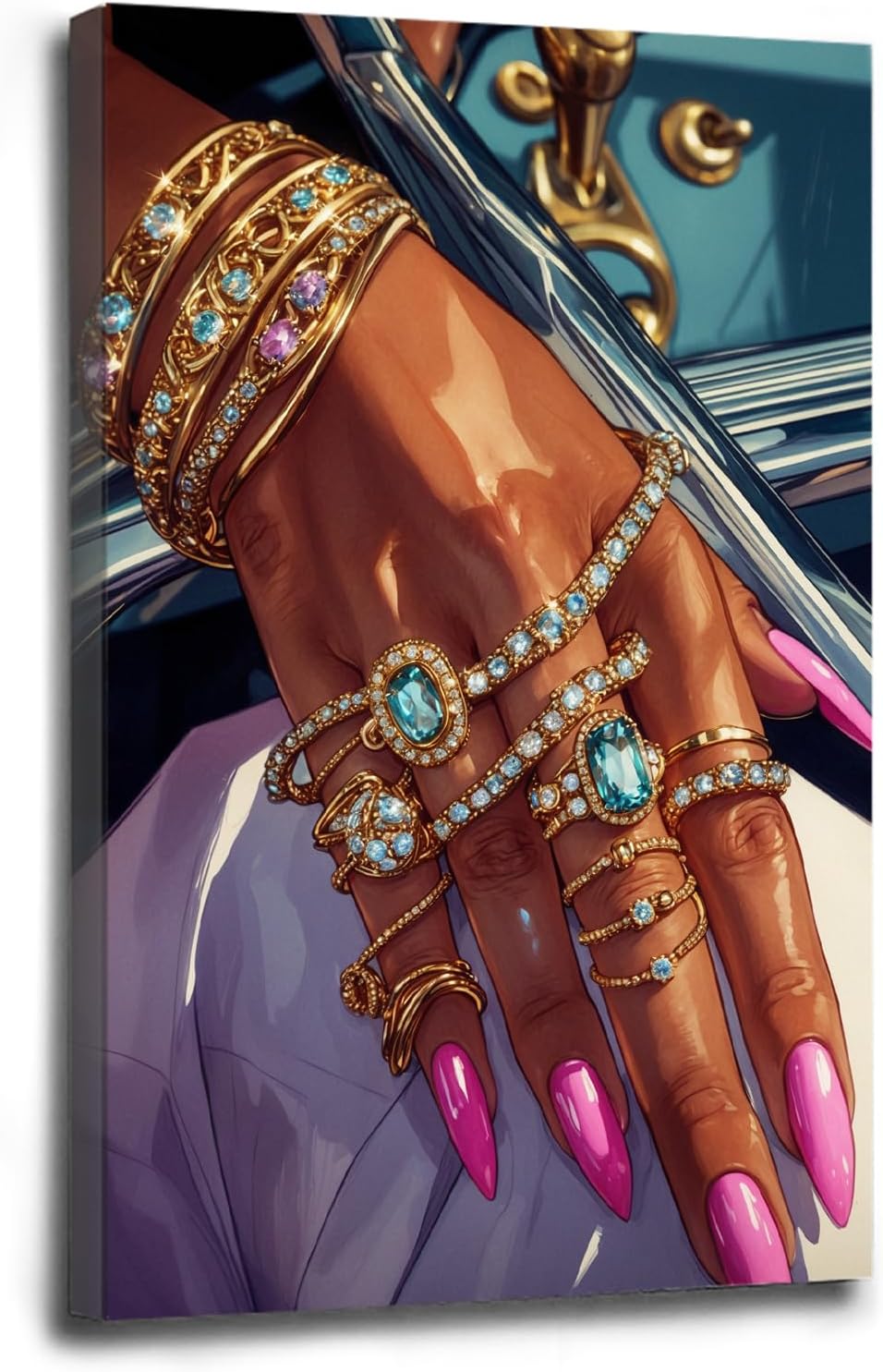 Black woman canvas painting wall black rich woman black girl art print colorful african poster is a good choice for room decoration 28x40in Wood Framed