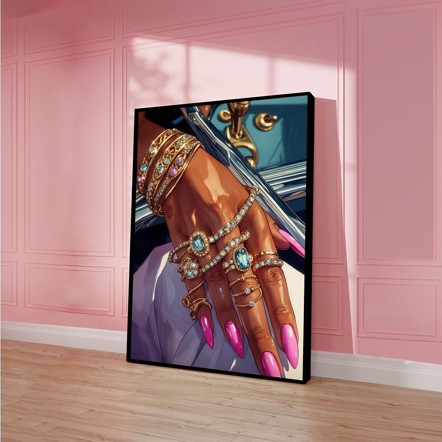 Black woman canvas painting wall black rich woman black girl art print colorful african poster is a good choice for room decoration 24x36in Metal blackFramed