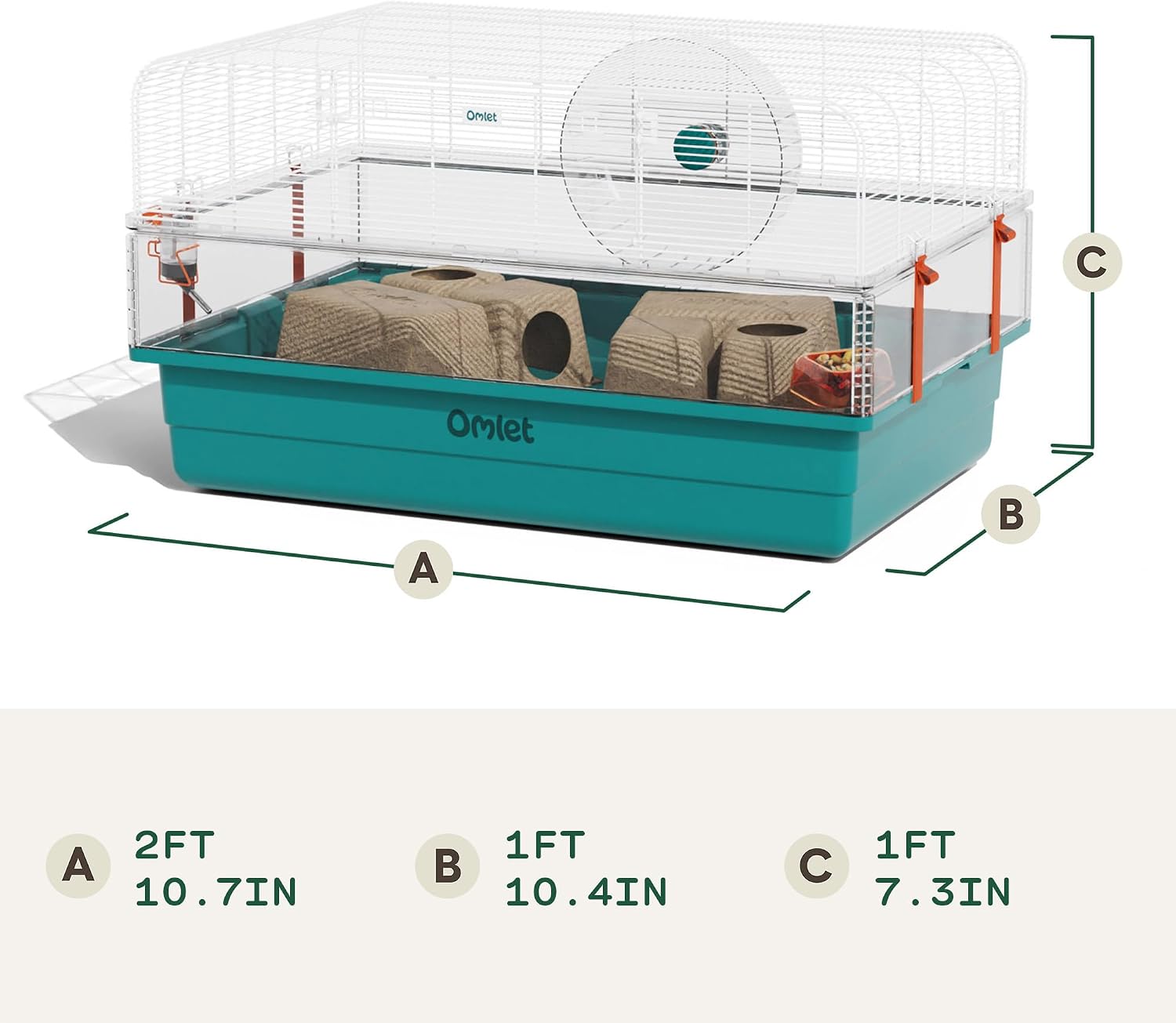 Omlet Hamster Cage | Large, Safe & Customizable Space | Easy Clean Hamster Cage | Unique Anti Spill Hamster Bedding Tray | Includes a Hamster Silent Wheel, Food Bowl, Water Bottle & 2 Hides