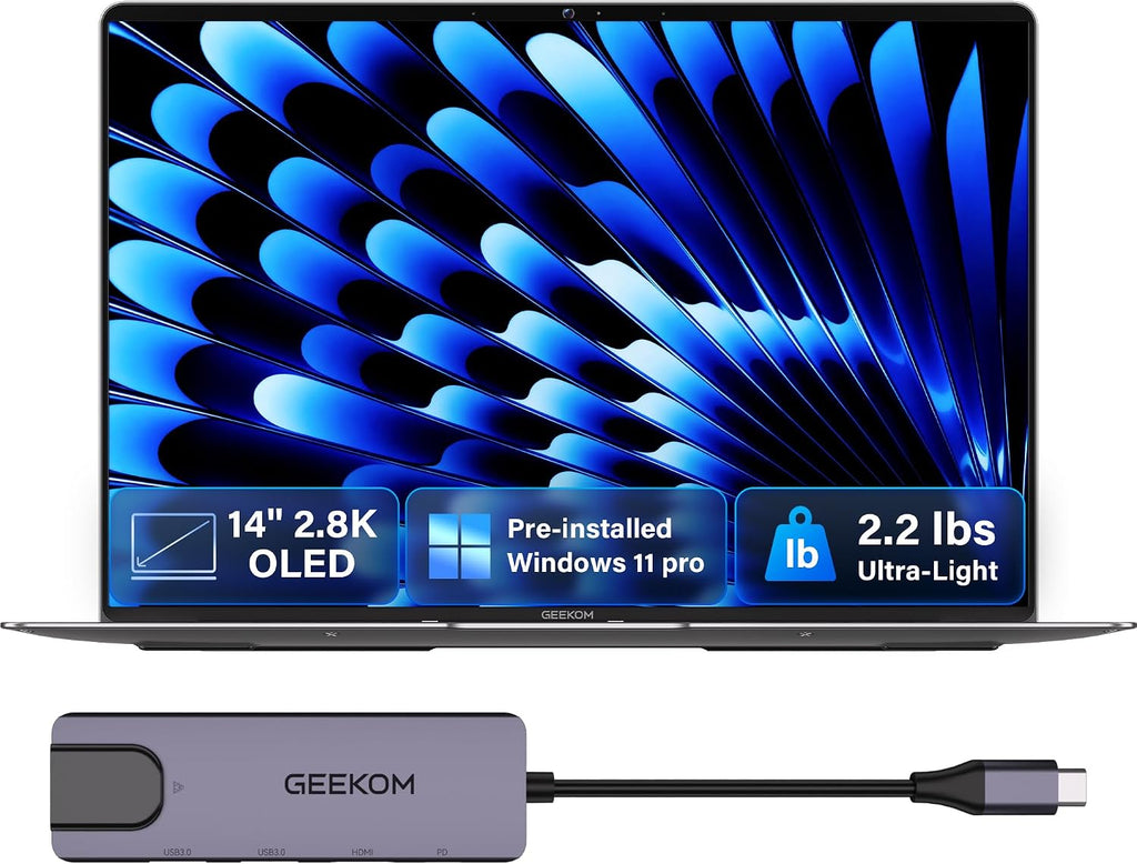 GEEKOM GeekBook X14 Pro Laptop, 2.2lbs Ultra Thin 14' 2.8K OLED Laptop Computer, Ultra 5 125H, 32GB LPDDR5x 7500MHz RAM 1TB SSD, Up to 16 Hour, 2X USB4, Fingerprint, Hub, Copilot, Windows 11 Pro
