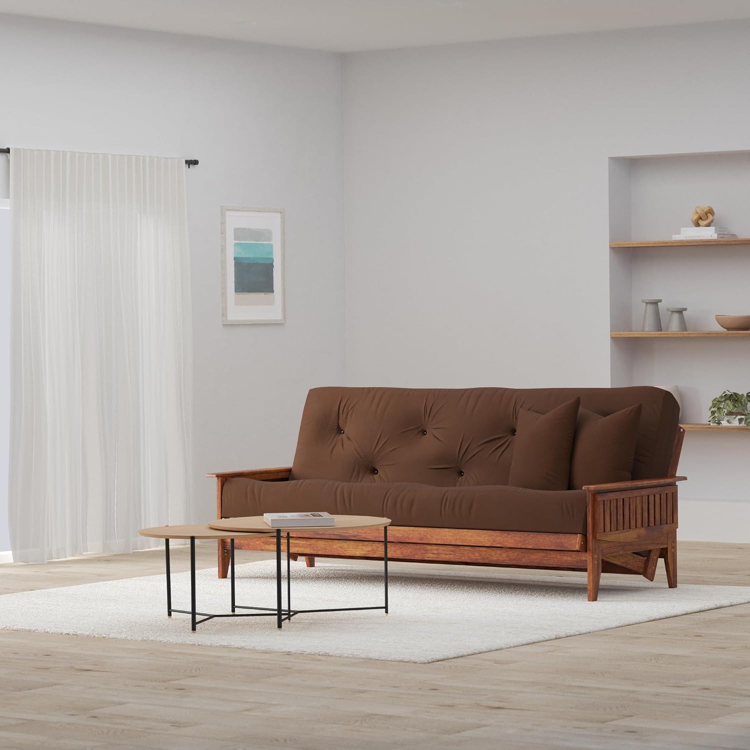 Nirvana Futons Eastridge Futon Set - Queen Size, Frame, 8' Mattress, Microfiber Sussex Fudge Cover
