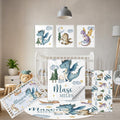 Terwex Custom Baby Crib Bedding Set, 5 Pcs Personalized Name Baby Crib Sets for Infant Toddler, Blue Dinosaur Nursery Bedding Set for Baby Boy, Double Layer Baby Bedding Sets Customized Gifts