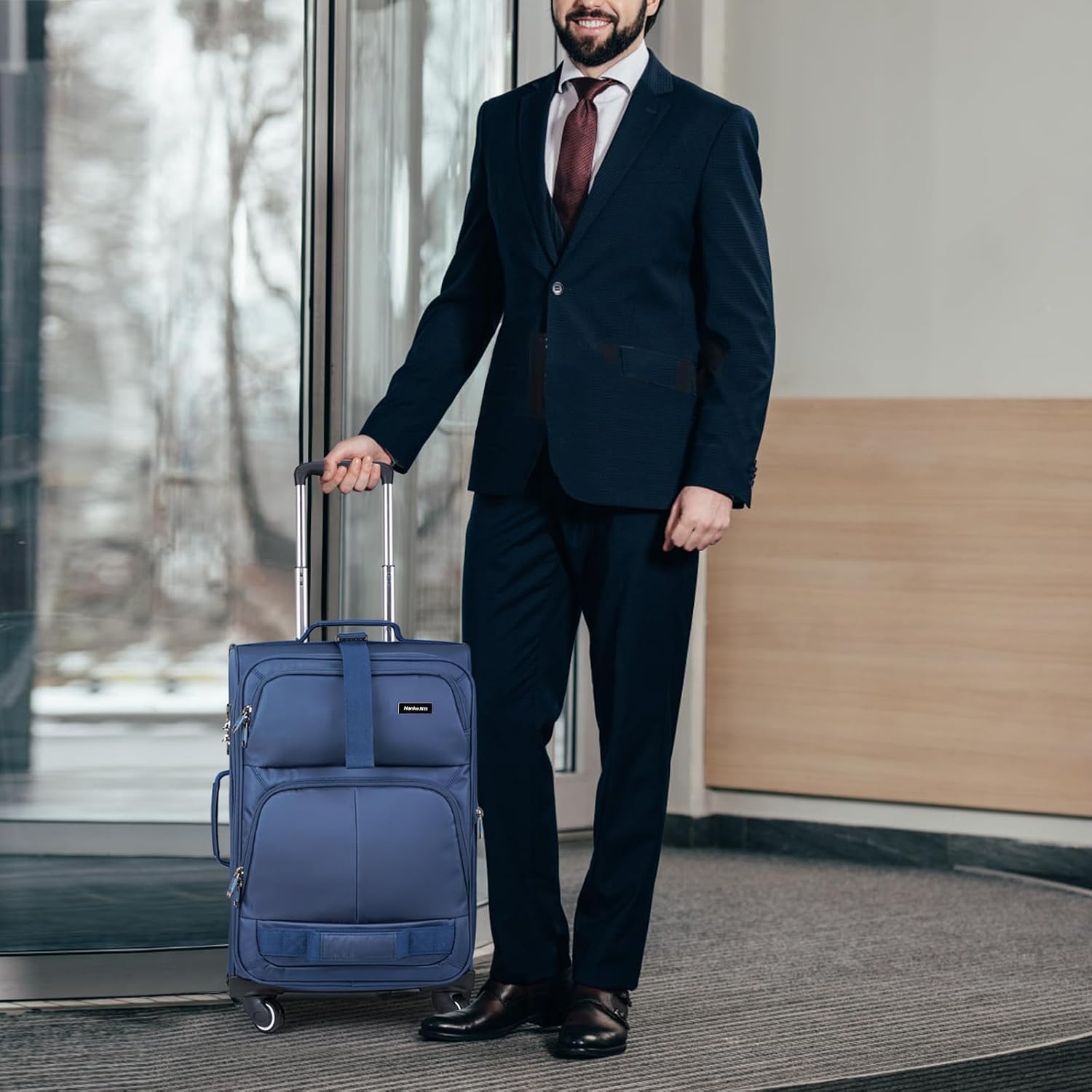 Hanke Luggage Sets 2 Piece Softside Expandable Luggage With Spinner Wheels TSA Lock,Travel Luggage Rolling Suitcase Checked Luggage Blue(20/28)