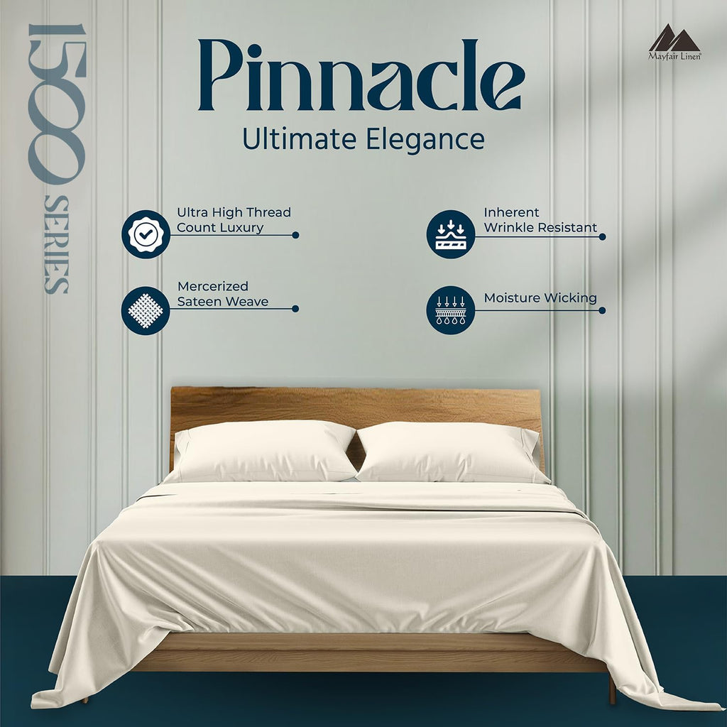 Mayfair Linen 100% Egyptian Cotton Sheets California King Size - Luxury 1500 Series Cal King Sheets Set Egyptian Cotton (4 PC, Ivory), Silky Soft, Cooling Sateen Weave Hotel Collection Bedding
