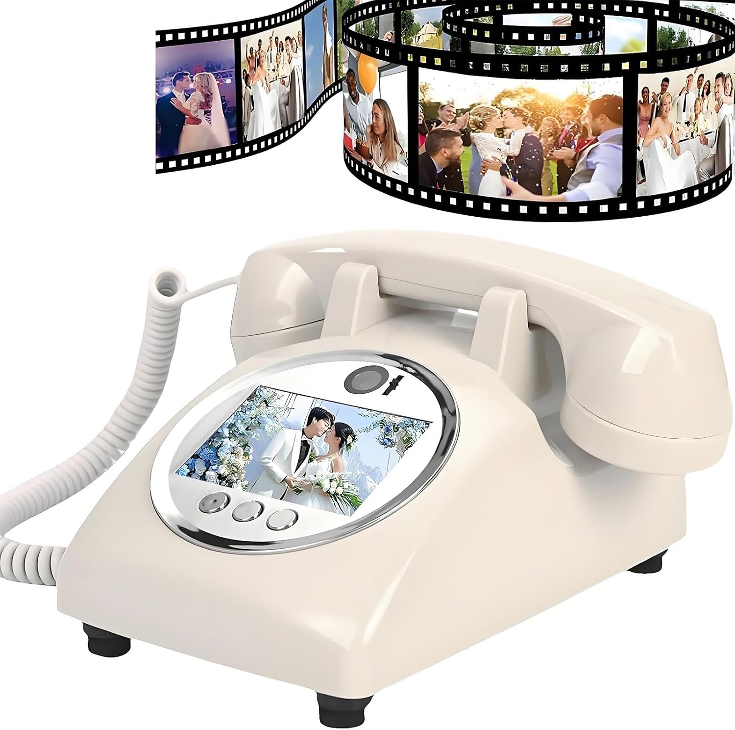 Video Audio Guest Book Phone, 1080P Video GuestBook Wedding Phone, 32G SD Card Customized Video Audio Guest Book with Lens Recording for Wedding Bridal Shower,Birthday,Graduations(White)