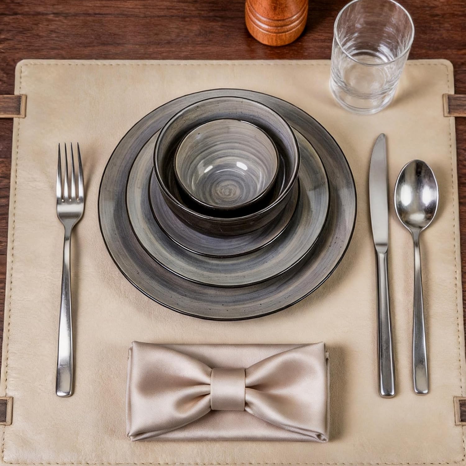 Stoneware Sonoma 56pc Dinnerware Set, Black + Speckled Spin Wash Grey