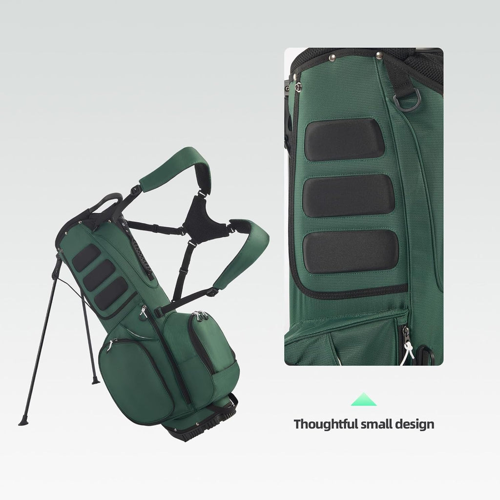 Lightweight Golf Stand Bag with 14 Way Full-Length Dividers, 7 Zippered Pockets and Rain Cover, with Handles and Dual Strap