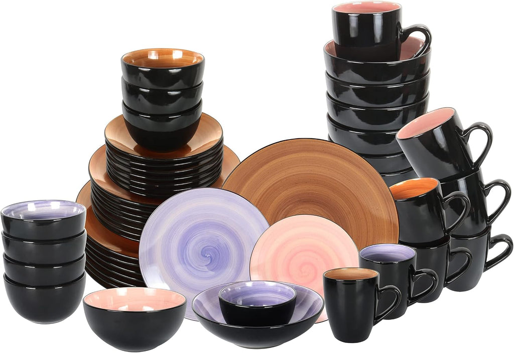 Stoneware Sonoma 56pc Dinnerware Set, Black + Speckled Spin Wash, Mixed Colors of Mocha, Spice, Cobalt and Rose