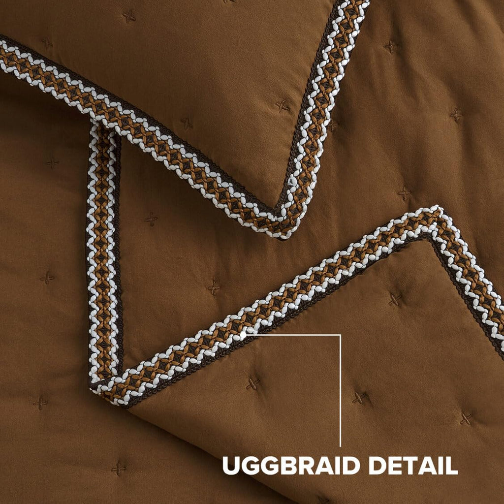 UGG Braid Full/Queen Quilt Set – 3 Piece Queen Quilt Bedding Set with 2 Shams, Soft Lightweight Bedspread Coverlet for Home & Bedroom, Chestnut Brown (Devon)