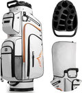 uniHimal Golf Cart Bag with 14-Way Full-Length Dividers, Golf Bag for Men Women with Magnetic Leather Pocket, Handles and Rain Cover, Lightweight Golf Club Bag Includes Cooler Pockets