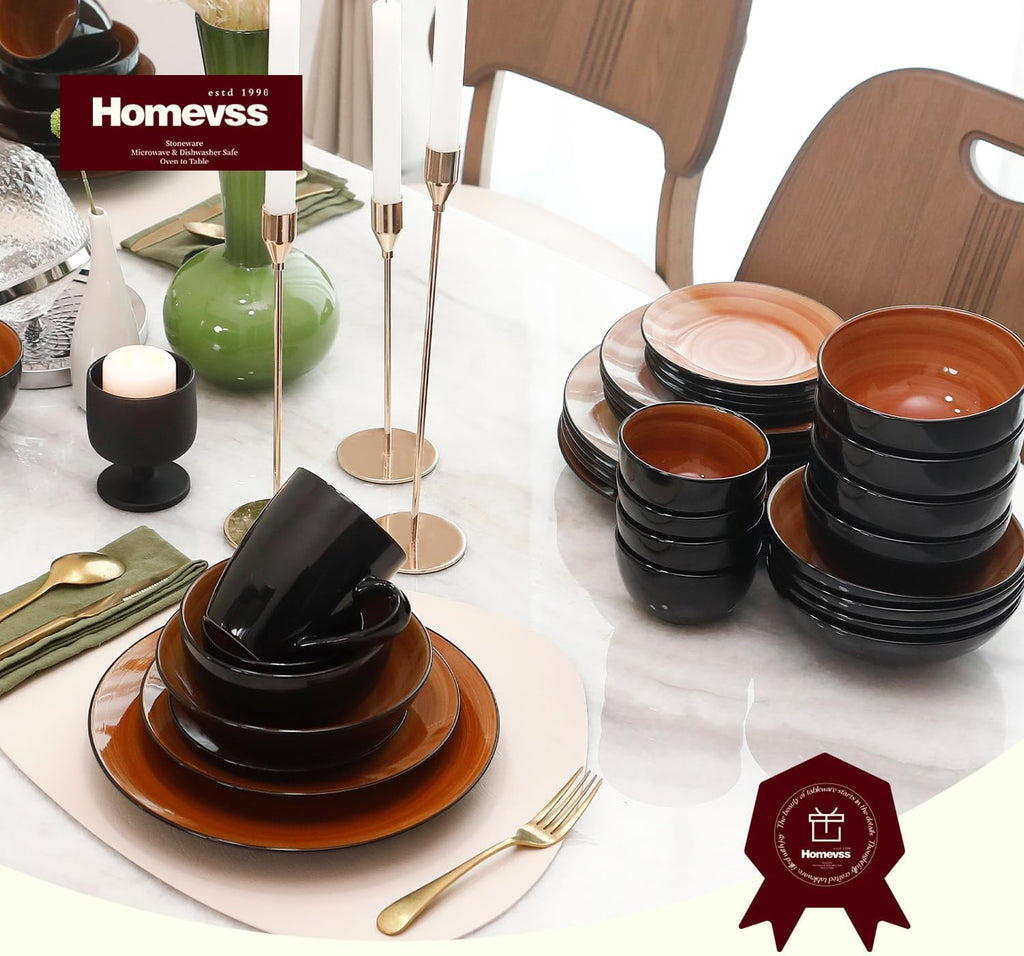 Stoneware Sonoma 56pc Dinnerware Set, Black + Speckled Spin Wash Spice