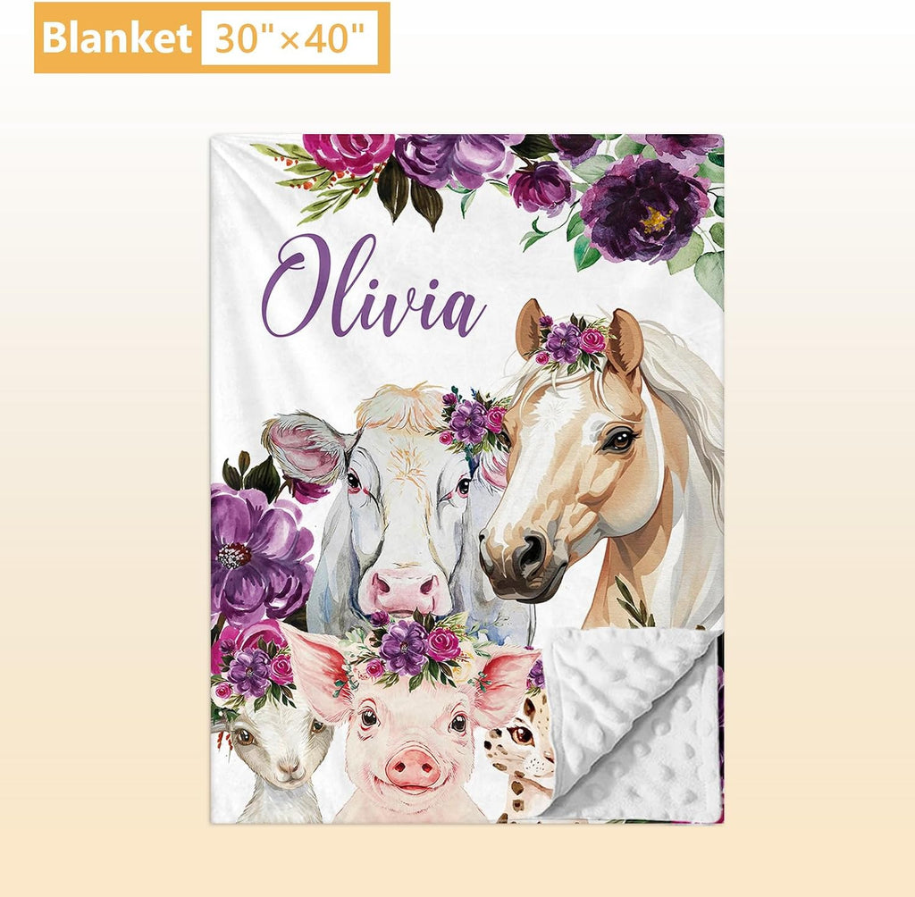 Terwex Custom Baby Crib Bedding Set, 5 Pcs Personalized Name Baby Crib Sets for Infant Toddler, Floral Horse Nursery Bedding Set for Baby Girls, Double Layer Baby Bedding Sets, Gifts for New Parents