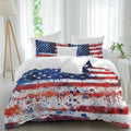 Independence Day Duvet Cover Set Queen Size 4 Pieces Mottled Red Blue White Stars Painted Flag Bedding Set with Zipper Closure, 1 Comforter Cover 90x92 Inches 1 Flat Sheet & 2 Pillow Cases