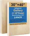Falling in Art 2 Pack Unfinished Wooden Canvas Panels, 30x40 Gallery Birch Wood Panels Kit, 1 1/2' Deep Art Cradle Boards for Acrylic Painting, Pouring and Burning