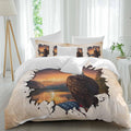 Independence Day Duvet Cover Set Queen Size 4 Pieces Eagle Retro American Flag Sunset Country Bedding Set with Zipper Closure, 1 Comforter Cover 90x92 Inches 1 Flat Sheet & 2 Pillow Cases