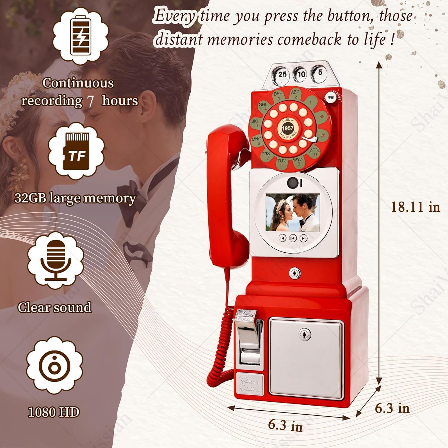 1080p Video Audio Guestbook,Audio Video Guest Book Retro Wedding,3.5 Inch Screen,Recording Time 300 Minutes,for Wedding Bridal Shower Birthday Graduation Red