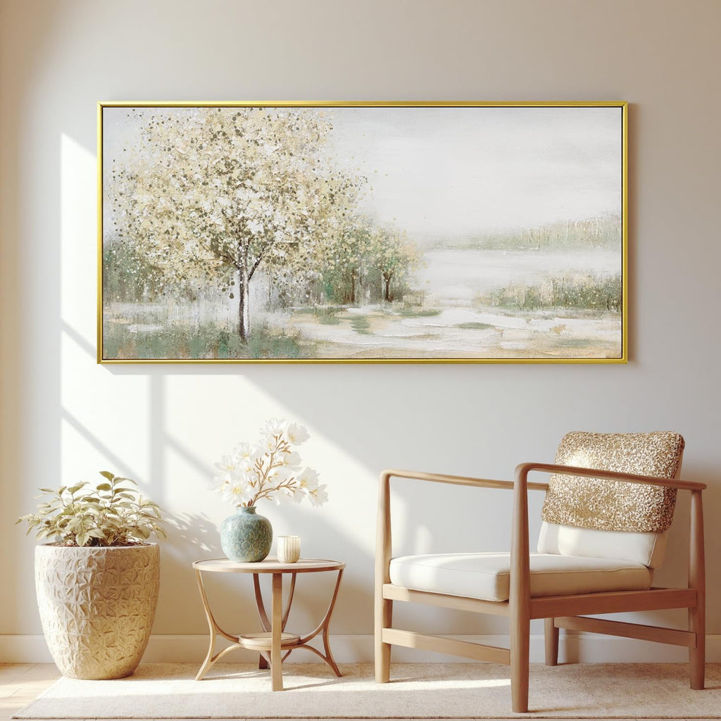 Canvas Wall Art Decor Large Green Wall Art for Living Room Natural Landscape Wall Art Decor Canvas Art Wall Decor Gold Framed Wall Art Prints for Room Bedroom Office Decor 29'X58'