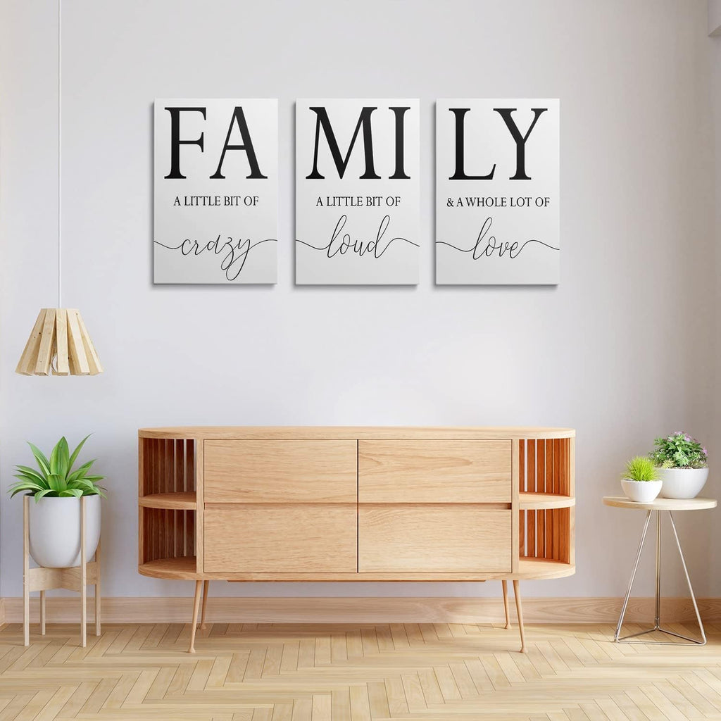 GUBIYU Home Family Wall Decor, Wall Art for Living Room Set of 3 Inspirational Canvas Prints Black and White Framed Canvas Art Paintings Wood Wall Decoration for Dining Room Bedroom Home Decor 24'x36'