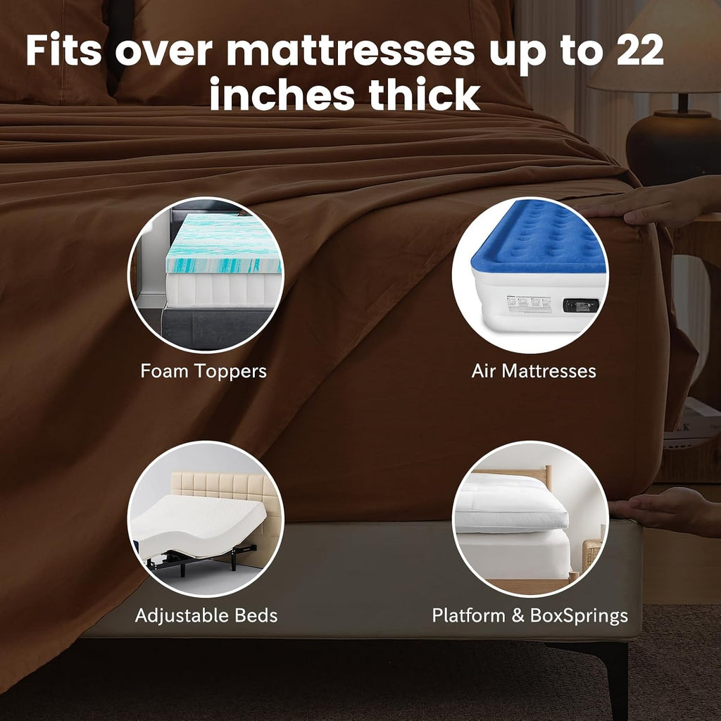 Bedlifes 100% French Flax Linen Sheets Set Queen Size - 6 Piece Extra Deep Pocket 18-24',Soft Breathable Queen Bed Sheets with Temperature Regulating & Moisture-Wicking(Brown