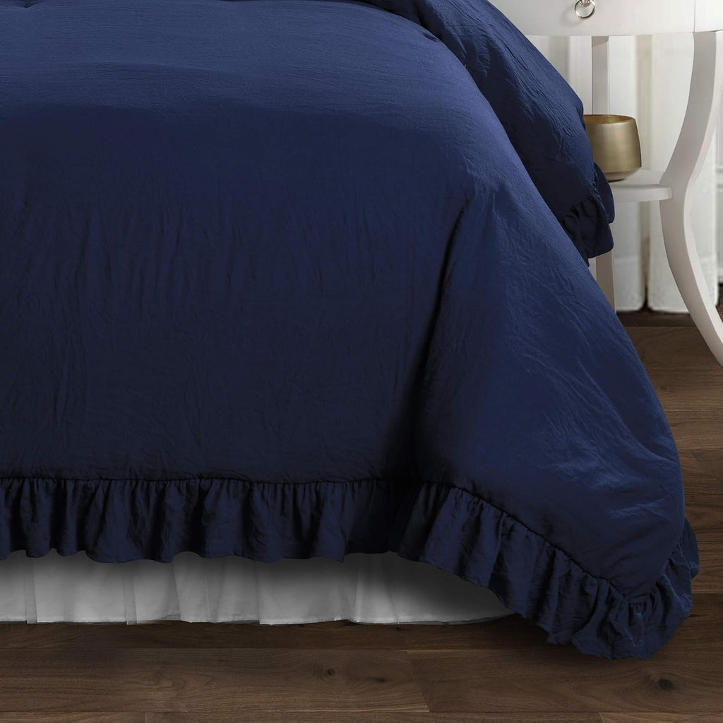 Lush Decor Reyna Ruffle Comforter Set - 2 Piece Cozy Ruffled Bedding Set - Timeless Elegance and Comfort for Dorm Room - Twin XL, Navy
