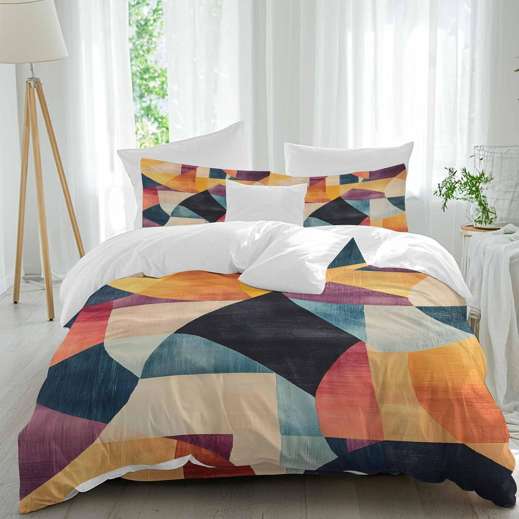 Prime Leader Abstract Art Duvet Cover Set Queen Size 4 Pieces Colorful Geometric Color Block Bedding Set with Zipper Closure, 1 Comforter Cover 90x92 Inches 1 Flat Sheet & 2 Pillow Cases