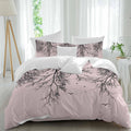Prime Leader Tree Branches Bird Duvet Cover Set Queen Size 4 Pieces Pink Background Black Deadwood Bedding Set with Zipper Closure, 1 Comforter Cover 86x86 Inches 1 Flat Sheet & 2 Pillow Cases