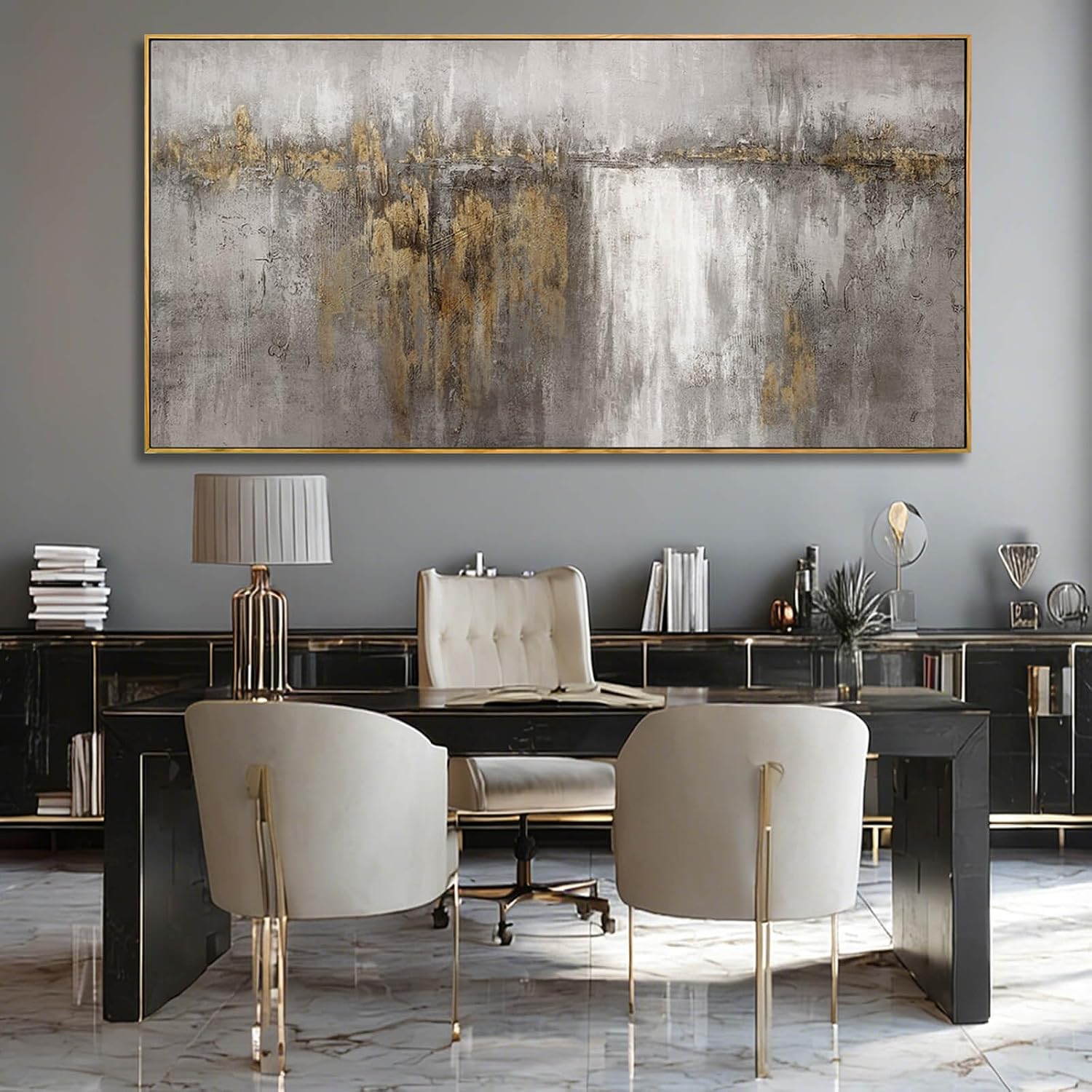 Abstract Hanging Art Grey and Gold Poster Print Neutral Decorative Pictures 36'x70' Poster for Bedroom Artwork for Office