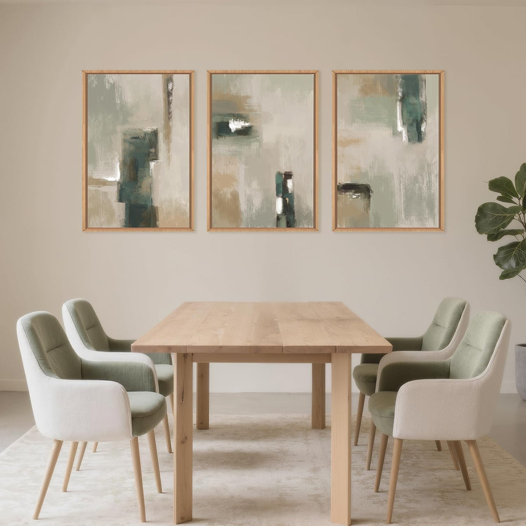 Large Abstract Green Brown Framed Canvas Wall Art,Modern Brush Stoke Wall Decor,Neutral Beige Grey Painting,Rustic Minimalist Artwork for Living Room,Bedroom,Dining Room,Office -24'x36'x3