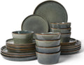 Pokini Dinnerware Sets, Microwave Safe Plates and Bowls Sets, Dishes Set for 8, Chip & Scratch Resistant Dinner Set, Handcrafted Farmhouse Dishware Sets, Green Wheat
