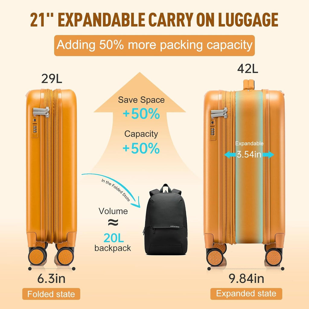 ROPLUS Foldable Checked-Luggage, Durable Hardside Suitcase with Mute Wheels, Waterproof Expandable Harshell Rolling Luggages with Side Pocket, TSA Lock (Black, 24-Inch)