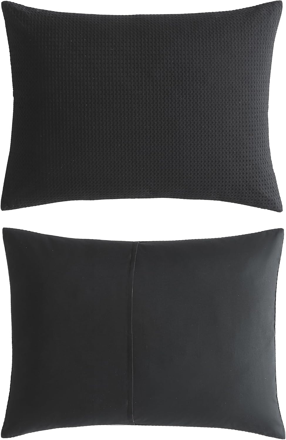 Vera Wang - Queen Comforter Set, Luxury Cotton Bedding Set with Matching Shams, Chic Room Essentials (Waffle Pique Black, Queen)