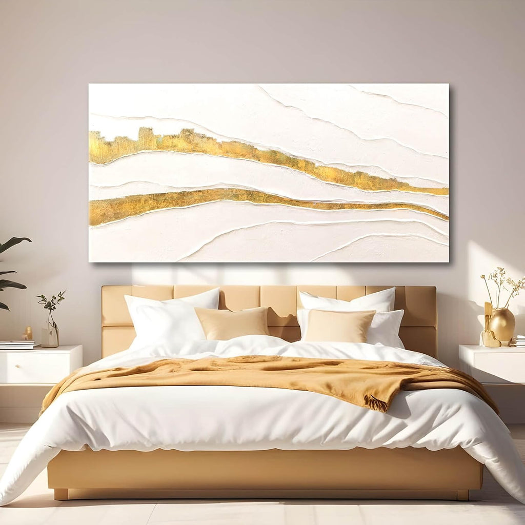 VAYIMDH Canvas Abstract Art White Large Wall Decorations for Living Room Gold Foil Abstract Wall Hanging Oil Painting for Office 29'x 58' Home Decor
