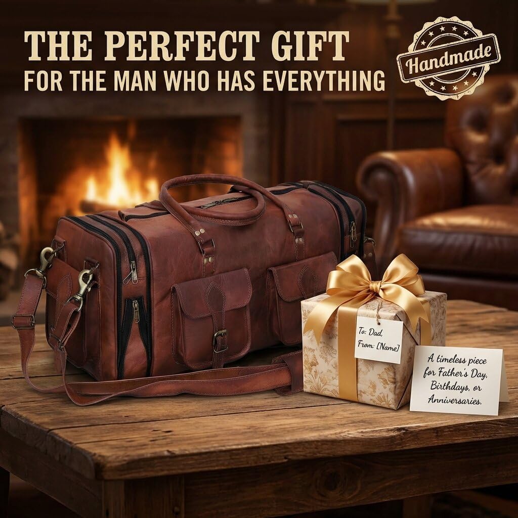 Leather Handmade Vintage Travel Luggage 32 Inch Leather Duffle Bag for Men and Women Gym Sports Bags Weekender Travel Overnight Carry On Duffel Bag Gift For Men (34 inch)