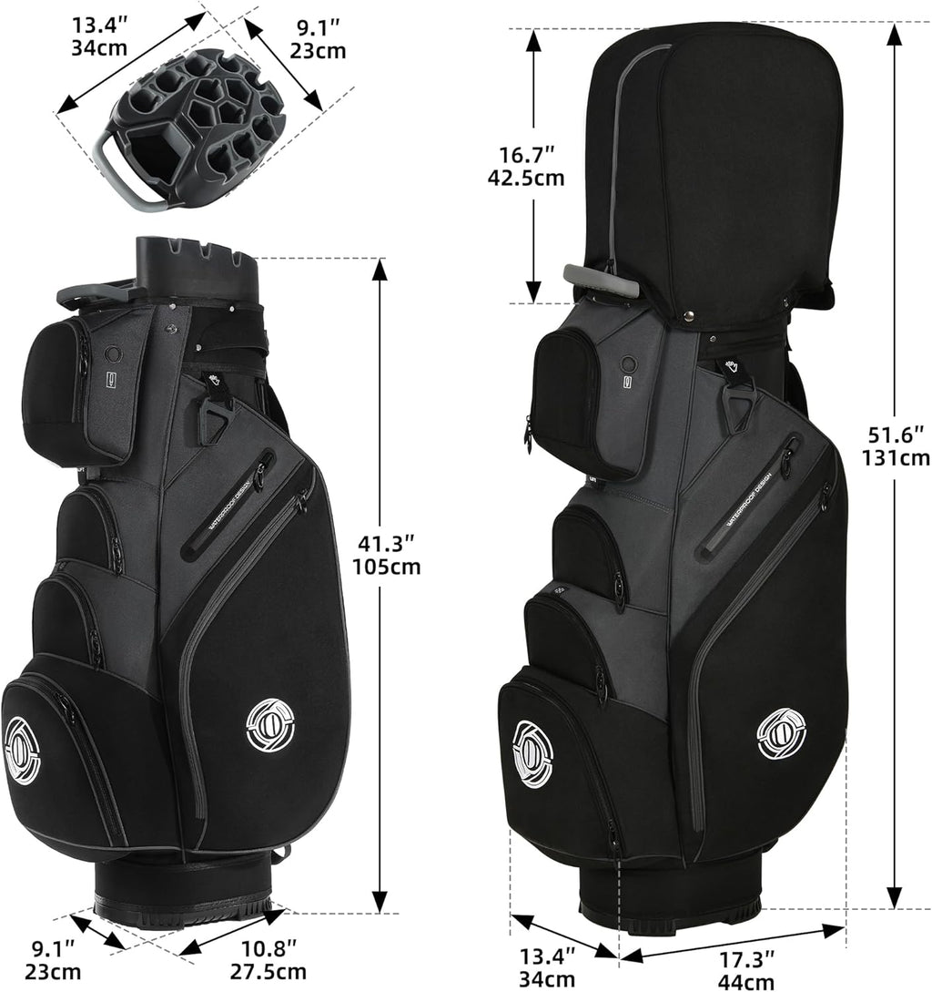 Shopsource Golf Cart Bag, 14 Way Molded Lock Top Club Bag with Full-Length Dividers, Upgrade 900D Oxford Silence Cart Bags for Men with Handles Ergonomic Strap, Stable Base