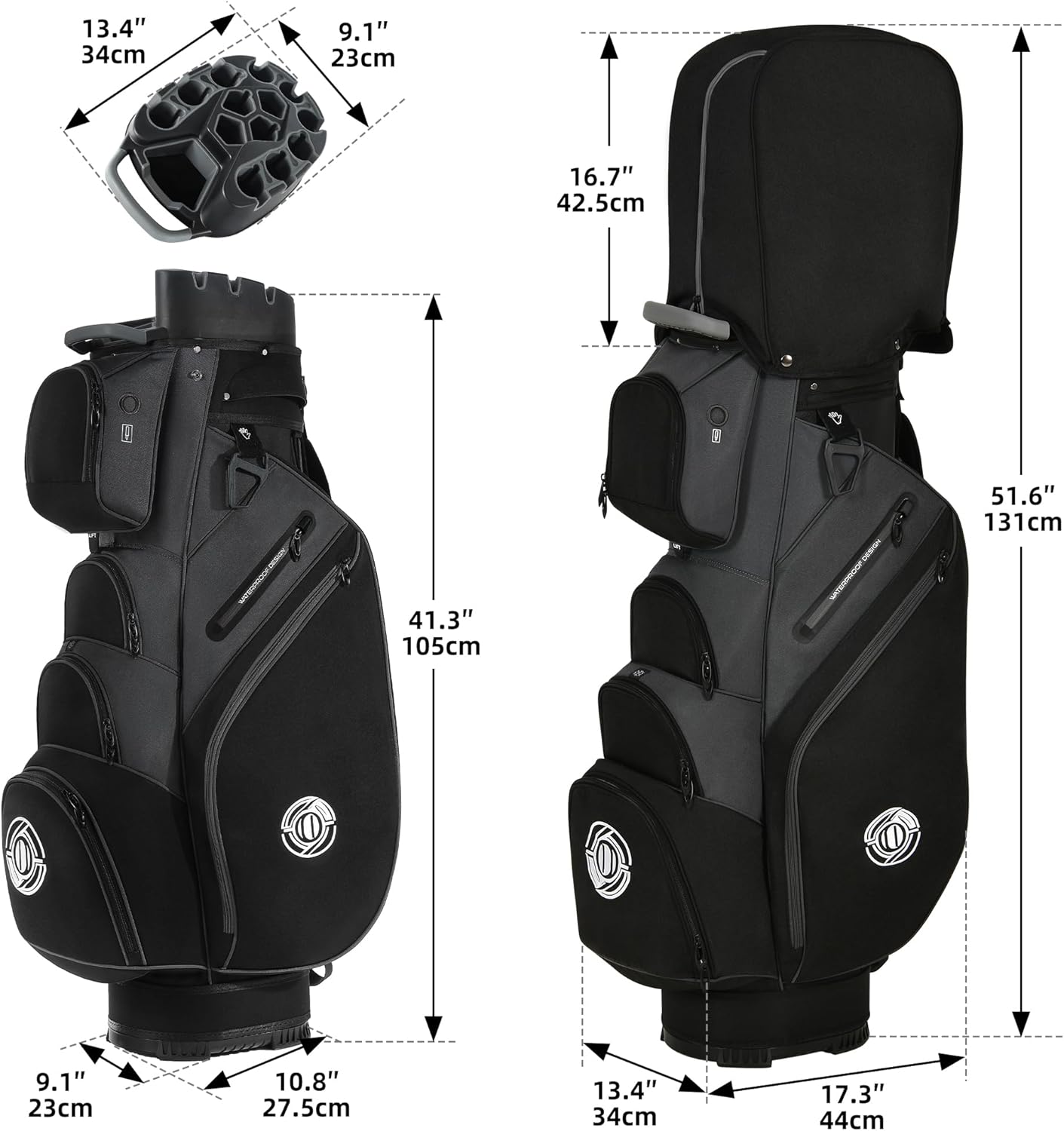 Shopsource Golf Cart Bag, 14 Way Molded Lock Top Club Bag with Full-Length Dividers, Upgrade 900D Oxford Silence Cart Bags for Men with Handles Ergonomic Strap, Stable Base