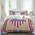 Prime Leader Happy 4th Duvet Cover Set Queen Size 4 Pieces of July USA Flag Love Heart Retro Linen Bedding Set with Zipper Closure, 1 Comforter Cover 86x86 Inches 1 Flat Sheet & 2 Pillow Cases